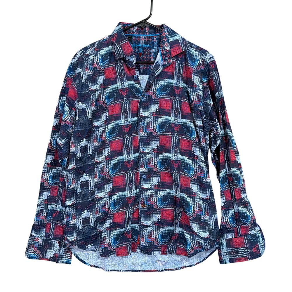 Luchiano Visconti Mens Shirt Red Blue Illusion Geometric Long Sleeve Large